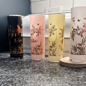 MCM Floral Glass Vase Set - Black, Pink, Yellow, Cream